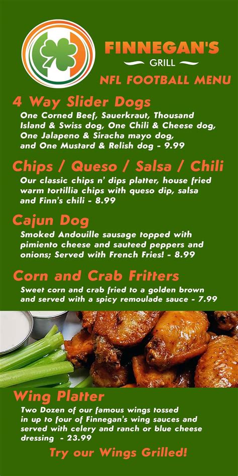 Online Menu of Finnegans Grill & Irish Pub Restaurant, Ashburn ...